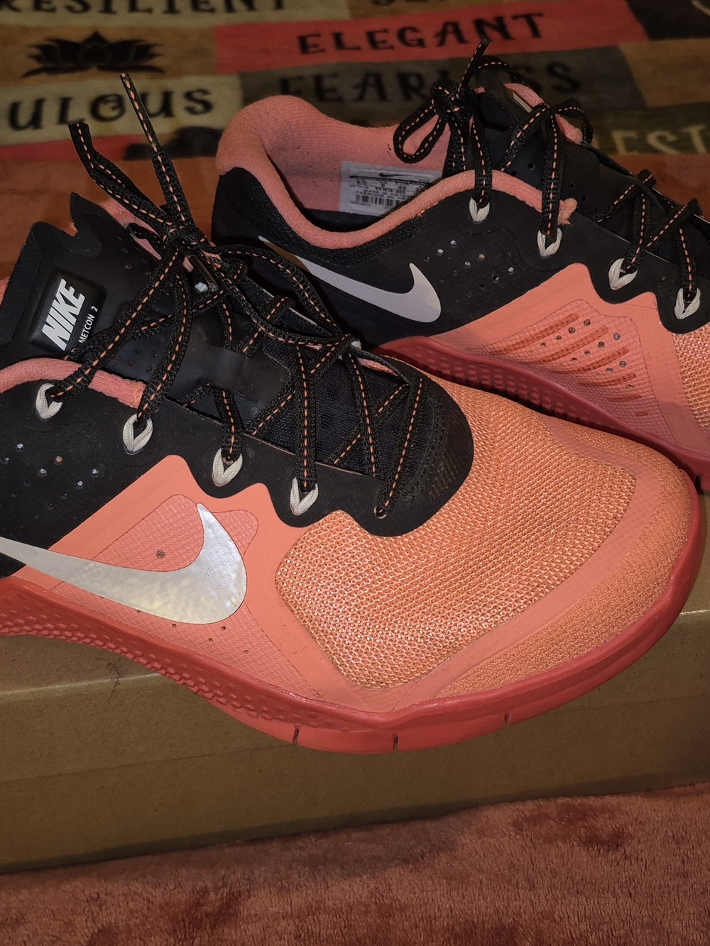 Nike Women's Coral and Black Training Sneakers